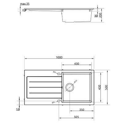 ELLSI COMITE BLACK SINGLE BOWL & DRAINER INSET SINK, PDT-000060 ELLSI COMITE BLACK SINGLE BOWL & DRAINER INSET SINK, PDT-000060